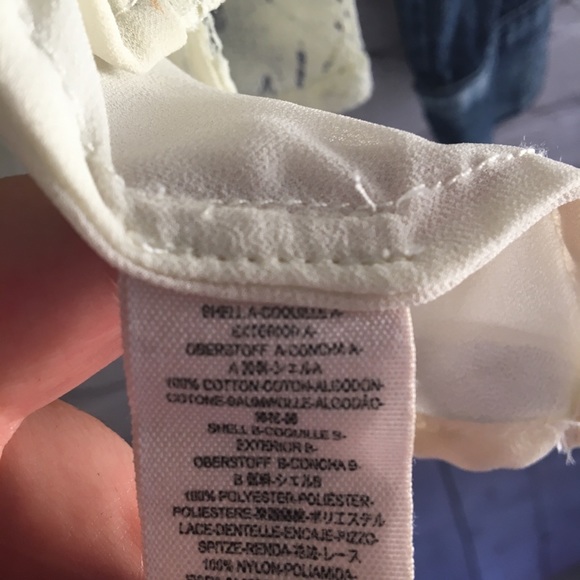 Free People Ivory Sheer Chiffon Lace Denim Blouse - Picture 7 of 8